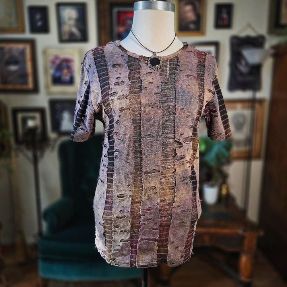 Shrine Hollywood Distressed Shirt Vintage 90s Goth Grunge Top M Made in USA Rare - Picture 2 of 8